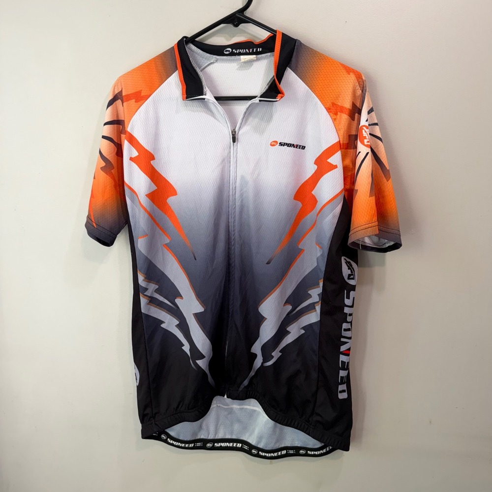 Sponeed Mens Cycling Jersey Orange Black Lightning Bolt Short Sleeve XL XXL